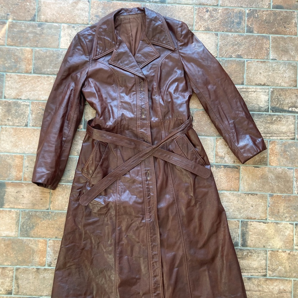 Vintage brown leather trench coat
